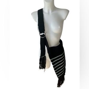 Aritzia Auxiliary Venice Crochet Crossbody Fringe Hobo Bag Navy & Light Blue